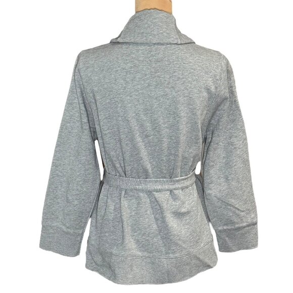 J. Crew Antique Fleece Cardigan Sz.XL Gray Belted Shawl Capsule Wardrobe Staple - Picture 3 of 10